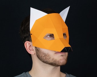 Masque de renard en papier / masque | Modèles imprimables, Masque 3D, Géométrique, Polygonale, Fait maison, Patron téléchargeable, Costume DIY