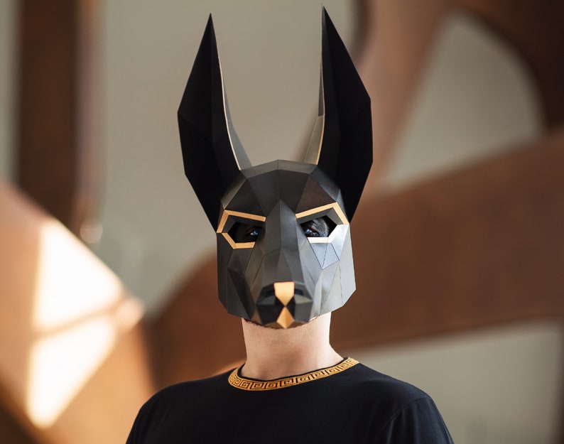 Anubis Mask / Jackal Mask DIY Paper Mask, Printable Template, Papercraft, 3D Mask, Polygon, Low Poly, Geometric, Costume, Pattern, PDF image 2