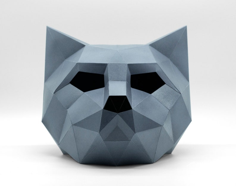 Cat Mask DIY Paper Mask, Printable Template, Papercraft, 3D Mask, Polygon, Low Poly, Geometric, Costume, Pattern, PDF Download image 6