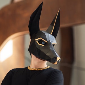 Anubis Mask / Jackal Mask DIY Paper Mask, Printable Template, Papercraft, 3D Mask, Polygon, Low Poly, Geometric, Costume, Pattern, PDF image 3