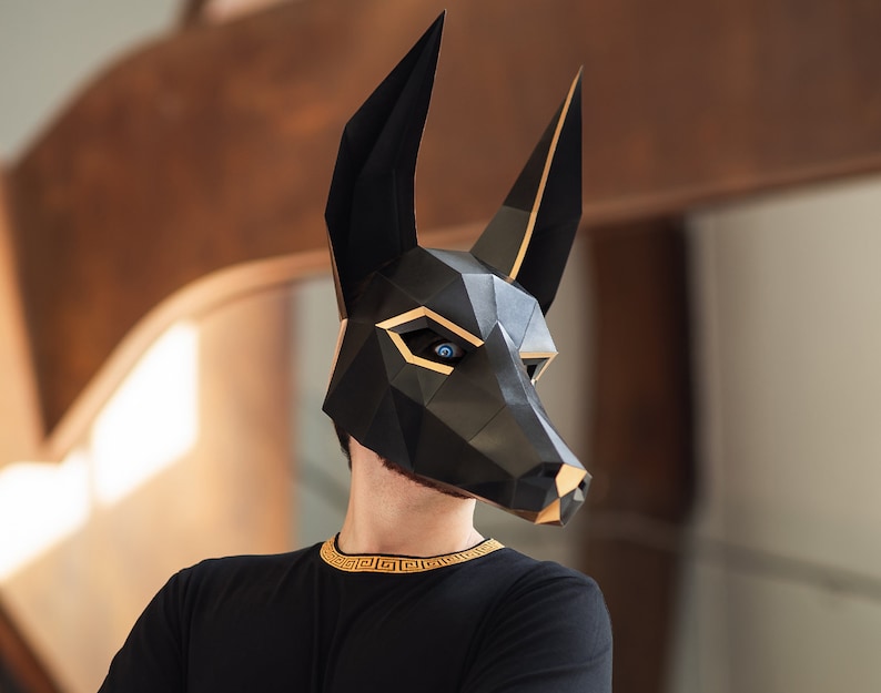 Anubis Mask / Jackal Mask DIY Paper Mask, Printable Template, Papercraft, 3D Mask, Polygon, Low Poly, Geometric, Costume, Pattern, PDF image 3