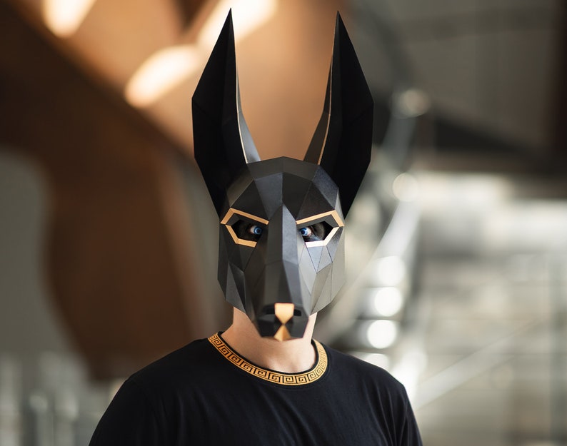 Anubis Mask / Jackal Mask DIY Paper Mask, Printable Template, Papercraft, 3D Mask, Polygon, Low Poly, Geometric, Costume, Pattern, PDF image 4