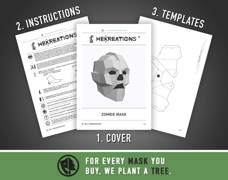 Zombie Mask DIY Paper Mask Printable Template Papercraft Etsy UK