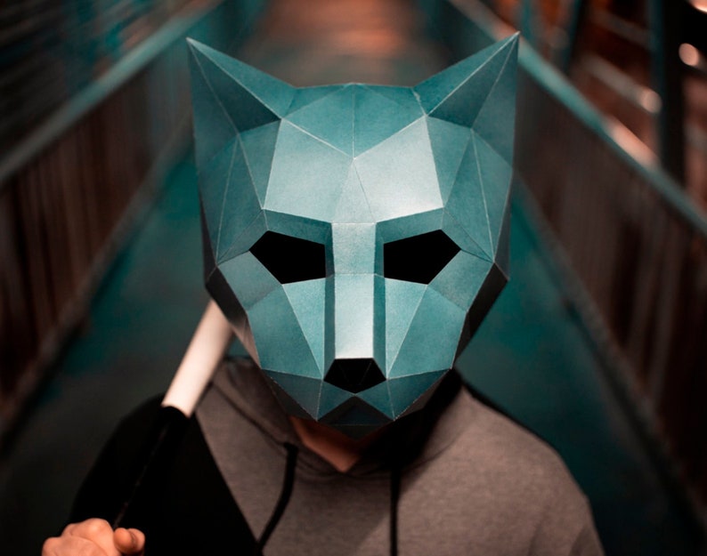 Cat Mask DIY Paper Mask, Printable Template, Papercraft, 3D Mask, Polygon, Low Poly, Geometric, Costume, Pattern, PDF Download image 1