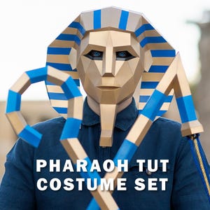 Pharaoh Tut Costume Set | Mask + Crook + Flail | Printable Templates, DIY Papercraft, Polygon, Low Poly, Geometric, 3D, Pattern, PDF