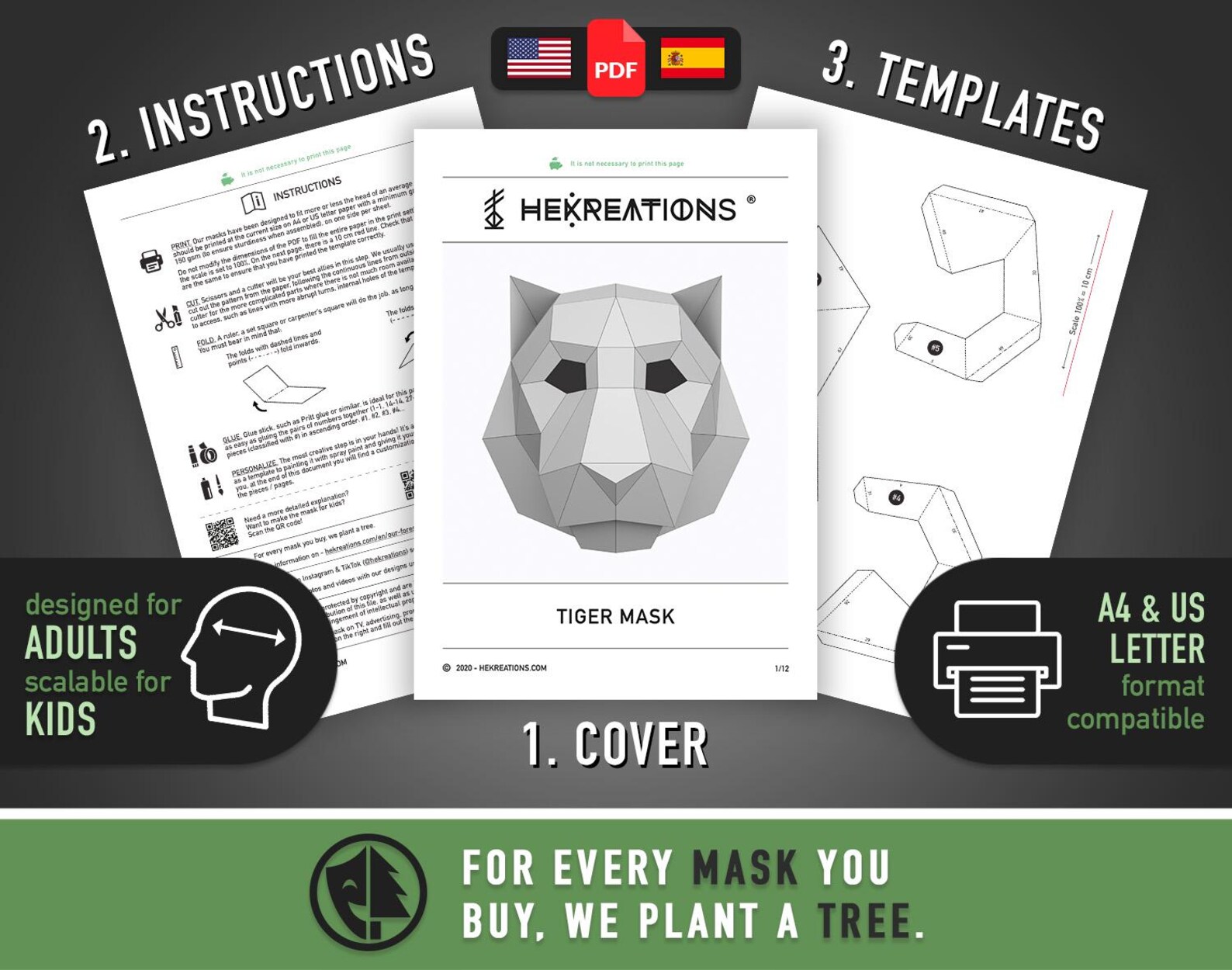 Tiger Mask | DIY Paper Mask, Printable Template, Papercraft, 3D Mask ...