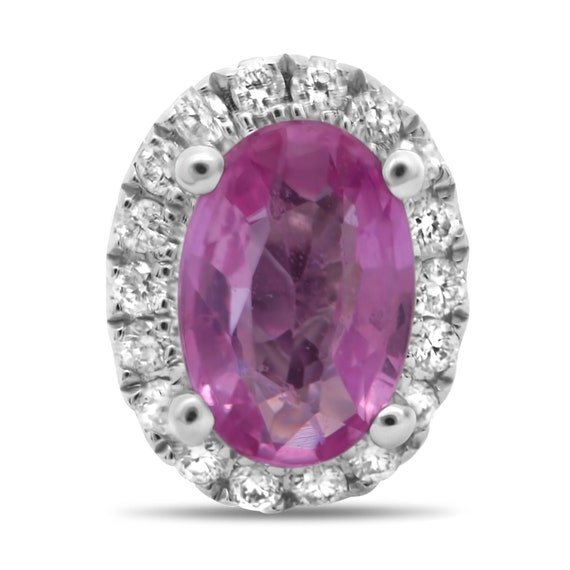 Oval Pink Sapphire & Diamond Halo Stud Earrings - image 2
