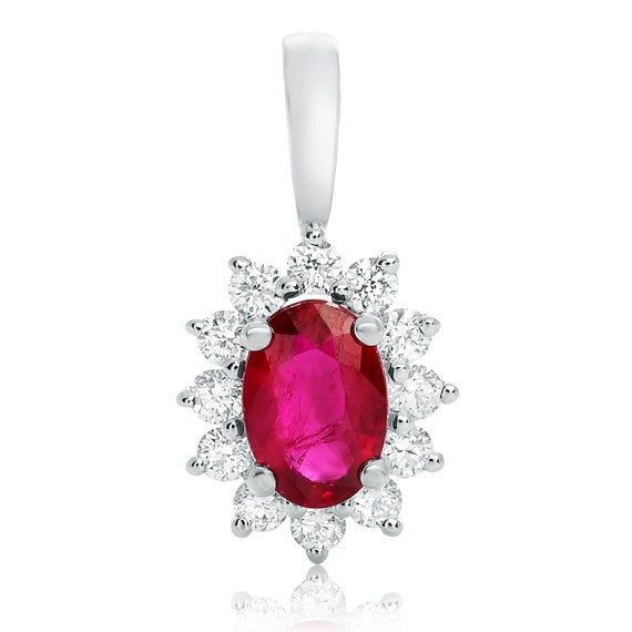 Oval Ruby Halo Pendant