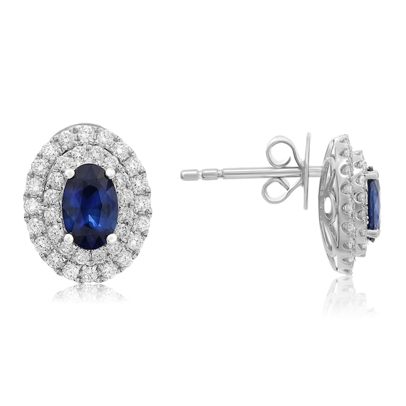 Sapphire Double Halo Stud Earrings - image 1