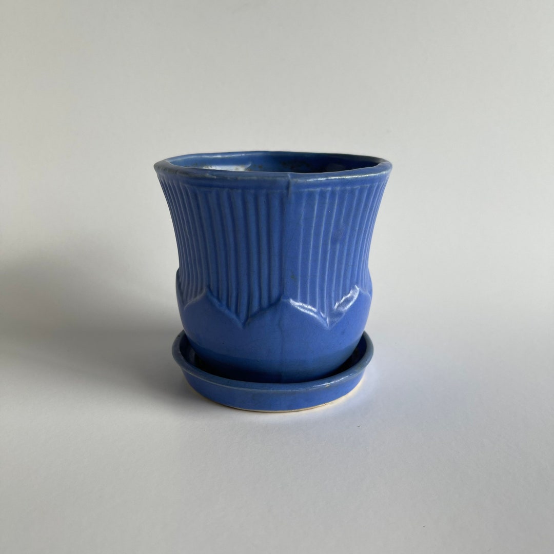 Vintage Ceramic Blue Lotus Flower Pot Made in Japan Etsy