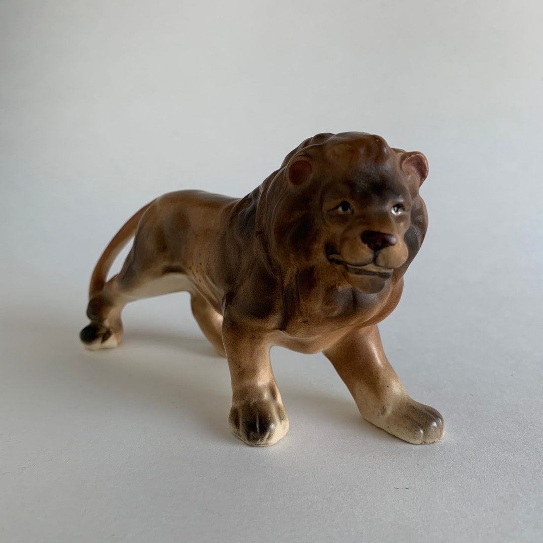 Vintage Large Porcelain Lion Figurine Handpainted Collectible Etsy