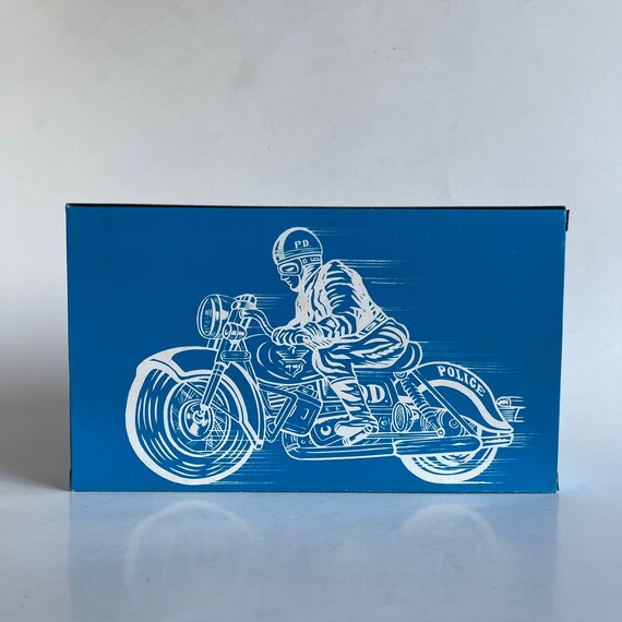 Vintage Friction Powered Police Motorcycle Tin Toy Made in Japan