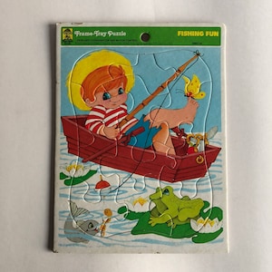 Vintage 1973 Fishing Fun Frame Tray Puzzle Marigold Press