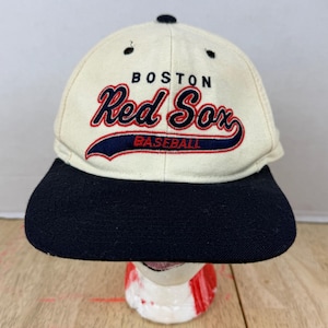 Vintage 90s Boston Red Sox Starter White Script Wool Snapback Hat - MLB Baseball.