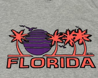 Vintage Screen Stars Florida T-Shirt: Sunset Palm Tree Graphic, XL