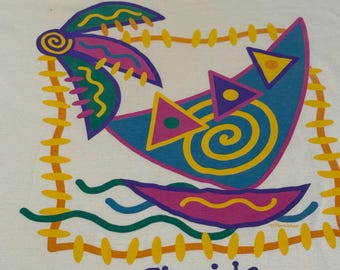 Vintage 80s Florida Oversized T Shirt One Size Made In USA Boat Palm Tree.