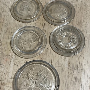 Lot of 5 Vintage Mixed Brands Glass Canning Mason Jar Lid Wire Bail Lightning.