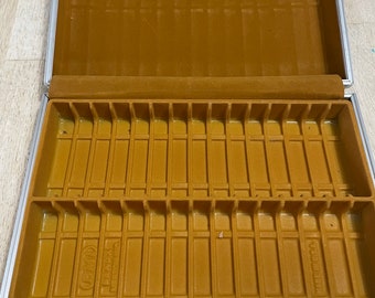Vintage BMI 30 Cassette Tape Suitcase Holder Storage Brown Yellow Suede Case 4.