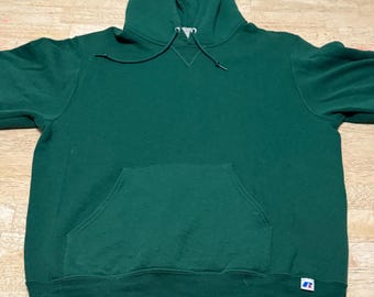 Vintage Y2K Russell Athletic Hoodie Sz Med Green Blank Pullover Sweatshirt.