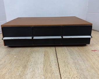 Vintage Faux Wood 3 Drawer Cassette Tape Storage Case Holds 36 Tapes Light Brown.