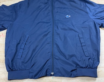 Vintage 80's Izod Lacoste Men's Navy Blue NYLON Jacket ALLIGATOR