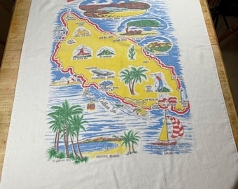 Vintage Cannon 70s/80s ARUBA Map Souvenir Beach Towel Travel  35”x 55” Tourist.