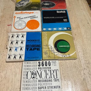 Set von 7 Gebrauchten Mixed Brands Länge 7 ”Reel-to-Reel Tapes Audiotape Scotch Modesco.
