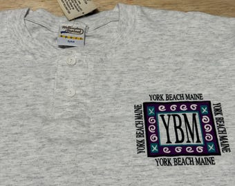 Vintage York Beach Maine Henley T-Shirt - 80s/90s Tourist Tee - Sz S/M NOS