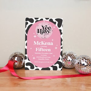 Editable Disco Cowgirl Birthday Party Invitation | Space Cowgirl | Pink Disco Rinestone | Printable