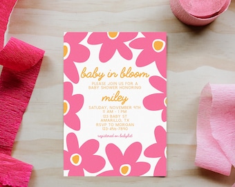 Editable Baby in Bloom Baby Shower Invitation Printable Template Digital Download Corjl