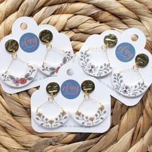 In Bloom Floral Jewelry Collection, Polymer Clay Dangle Drop Earrings, Polymer Clay Necklaces, Handmade in Kansas City