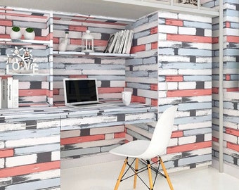 Worn Wood Sticky Back Plastic Vintage 3D White  Wallpaper Peel and Stick PVC Fablon