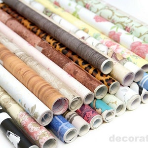 5 Rolls of Fablon Mix of Floral, Brick, Wood Sticky Back Plastic. Perfect for Doll House, Craft, Furniture Restoration