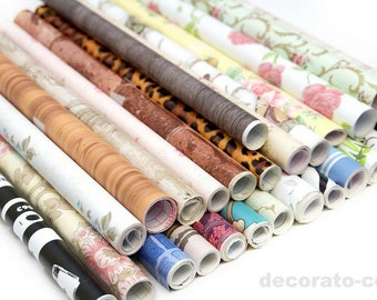 5 Rolls Fablon Sticky Back Plastic: Floral, Brick, Wood Patterns