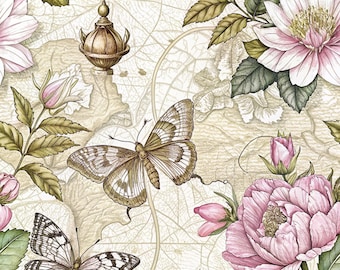 Parisian Peony Butterfly Wallpaper: Shabby Chic Peel & Stick Decor