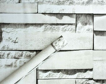 Grey Brick 3D Wallpaper: Modern Stone Rock Sticky Back Plastic (500cm x 45cm)