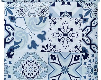 Blue Mosaic Patterned Sticky Back Plastic Tiles Kitchen Retro Bathroom Fablon Adhesive Wallpaper 5m