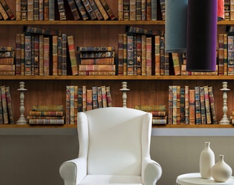 3D Library pattern brown vintage books on the shelves adhesive wallpaper fablon office living room reading mural