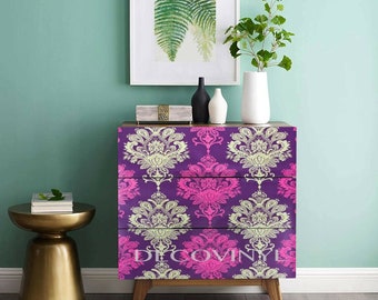 5m x 45cm Purple Damask Sticky Back Plastic Pink Adhesive Wallpaper Fablon