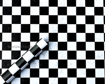 Black White Marbled Check Pattern Sticky Back Plastic, Art Deco Fablon, Self Adhesive Wallpaper, Patent Film, 500cm x 45cm
