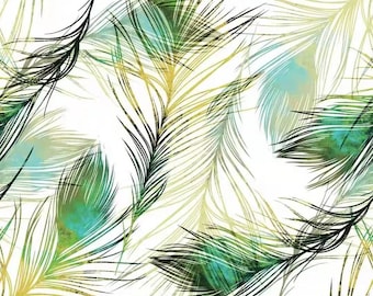 3D Green Feather Peacock Self Adhesive Wallpaper, Modern Vinyl Washable Wall Decor