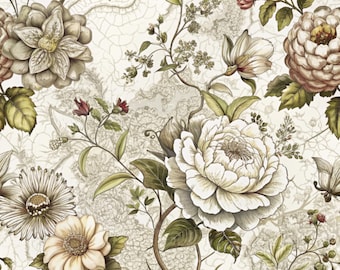 Peony Floral Sticky Back Plastic: Vintage Shabby Chic Wallpaper, 2m Roll