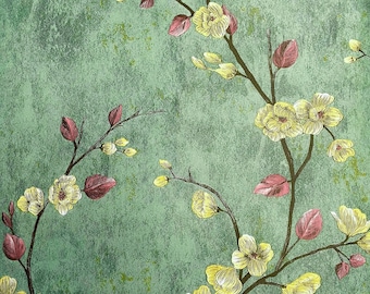Green Floral Peel and Stick Wallpaper, Vintage Victorian Style (5m x 45cm)