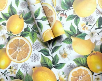 Premium Lemon Yellow and Green Floral Citrus Tree Sticky Back Plastic Wallpaper Adhesive Wall Decor Sticker, 2m
