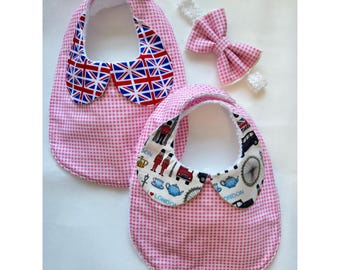 Set of 2 Baby bibs with Peter Pan collar and Headband