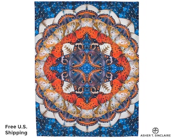 Transformation - Butterfly Eco-Art Wall Hanging Mandala Celebrates the Metamorphosis Process. Certified USA Organic Cotton Eco-Textiles