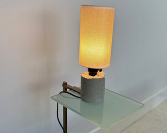 Brutalist Round Concrete Desk Lamp | Minimalist Lamp | LED Light Modern | Contemporary Lamp | Square Shade Lamp | Black Cord
