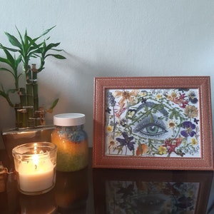 Eye of Nature, Amulet, Picture on table, Dry pressed flowers, Floristry, Green eye, Right eye, Collage, Original gift
