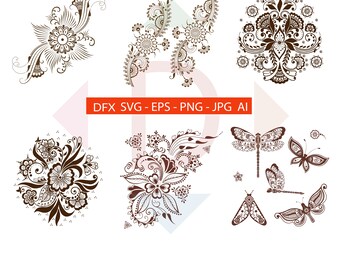 Digital download Henna collection eps, animal eps, mehndi style animal eps, floral henna, floral mehndi vector Ai,Jpg,Svg,eps,dxf