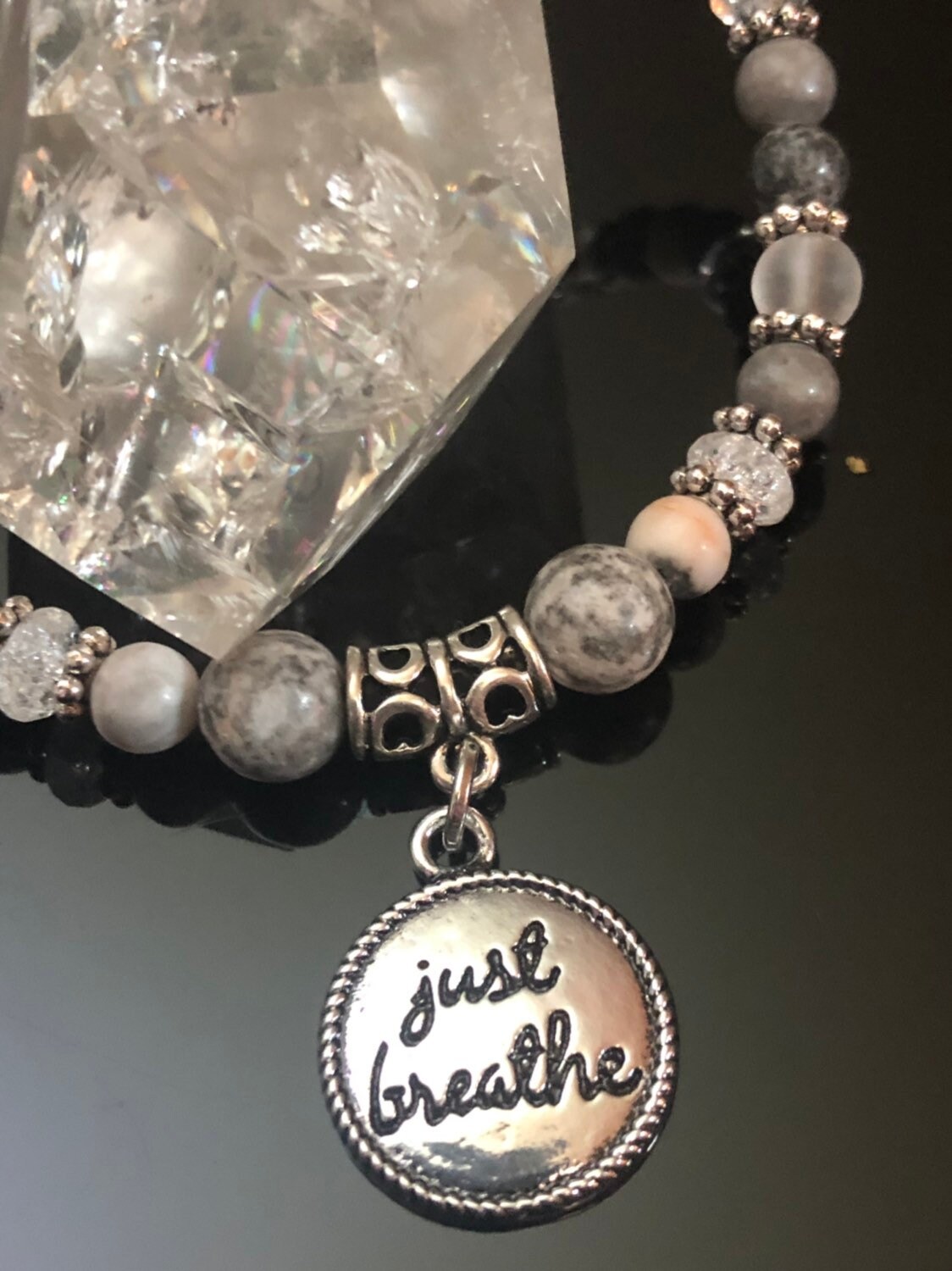 Pink Zebra Jasper & Quartz Just Breathe Bracelet